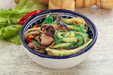 Salad with baby octopus and chukka