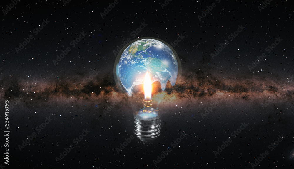 Aufkleber global warming concept - planet earth is melting in a lamp because of candle fire 
