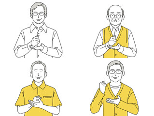 人物イラスト 男性 セット 正面 なるほど 了解 シニア