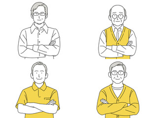 人物イラスト 男性 セット 正面 腕組み シニア
