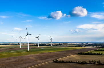 Wind Farm With Wind Turbines In Agricultural Landscape in Austria