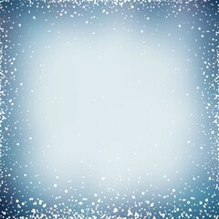 Snow dust frame on light blue empty background. Abstract frosty textured backdrop. Winter decor.