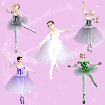 Anime Ballet Dancers Against A Pink Starry Background 3d Illustration