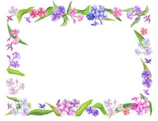 Watercolor frame with summer flowers. Transparent layer