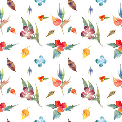 watercolor seamless pattern with colorful flowers. Transparent layer