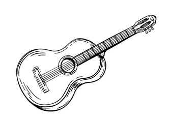 Obraz na płótnie Canvas Guitar musical instrument style hand drawn. Vector black and white doodle illustration