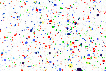 Paint splatters on bright material. Watercolor on white paper.