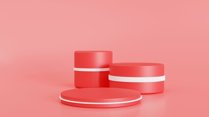 Red podium and space to promote banner, with red background,  3D render illustration.