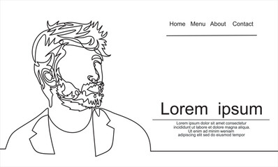 Fototapeta premium Continuous one line drawing of man portrait. Hairstyle. Fashionable men's style. 