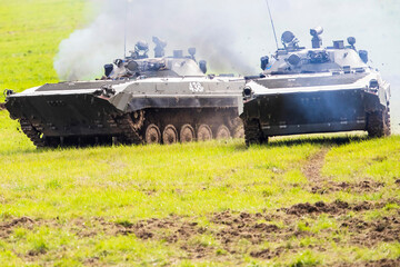 Ostrava Czech Republic 2022-09-15
The BMP-2  is an amphibious infantry fighting vehicle introduced in the 1980s in the Soviet Union, following on from the BMP-1 of the 1960s.