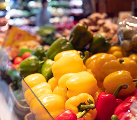 Bell pepper on supermarket shelf with blur background