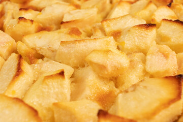 Freshly baked clafoutis pie with apples. Apple pie.