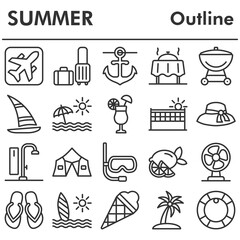 Summer icons set - icon, illustration on white background, outline style