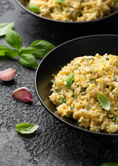 Creamy Garlic and parmesan orzo pasta with lemon zest and parsley