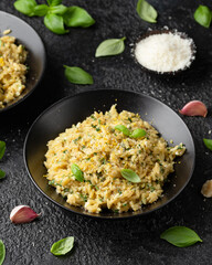Creamy Garlic and parmesan orzo pasta with lemon zest and parsley