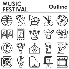 Muzic festival icons set - icon, illustration on white background, outline style