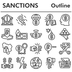 Sanctions icons set - icon, illustration on white background, outline style