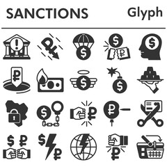 Sanctions icons set - icon, illustration on white background, glyph style