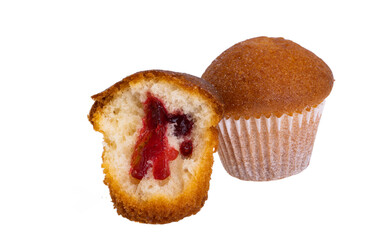 Small cupcake with jam isolated