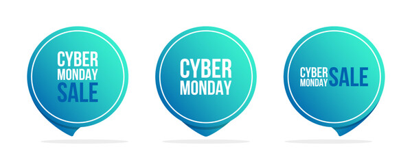 Cyber Monday label templates. Special offer commercial circle badges set for Cyber Monday shopping, sale promotion, e-commerce and advertising. Vector illustration.