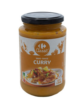 Glass Jar With Curry Sauce From The Brand Carrefour Classic