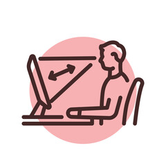 Correct distance to screen olor line icon. Pictogram for web page