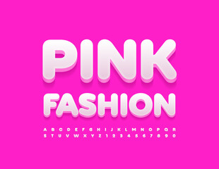 Fototapeta premium Vector trendy emblem Pink Fashion. Stylish white Font. 3D modern Alphabet Letters and Numbers set