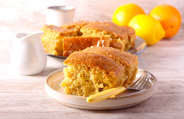 Citrus poke cake, sliced