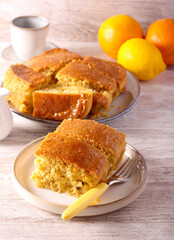 Citrus poke cake, sliced