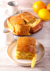 Citrus poke cake, sliced