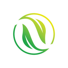 Natural logo with letter N. Leaf logo design