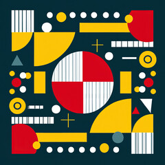 Swiss design style abstract poster layout with geometric graphics and bold elements. Modern geometry composition artwork with simple vector shapes. Useful for poster design, web presentation, etc.