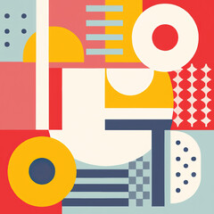Swiss design style abstract poster layout with geometric graphics and bold elements. Modern geometry composition artwork with simple vector shapes. Useful for poster design, web presentation, etc.