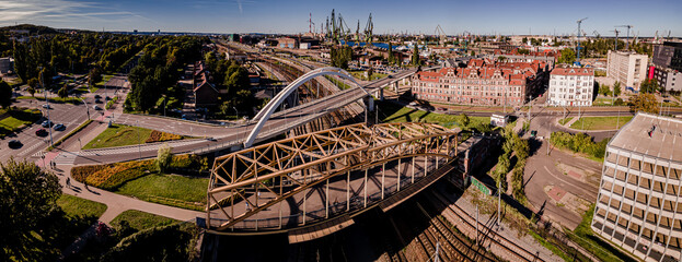 Aerial view of the shipyard,in Gdansk on a sunny,summer day.