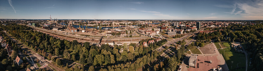 Aerial view of the shipyard in Gdansk on a sunny,summer day.