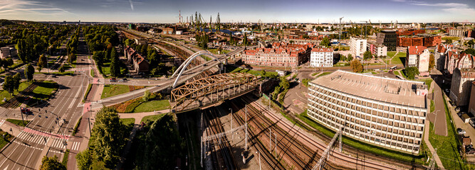 Aerial view of the shipyard in Gdansk on a sunny,summer day.