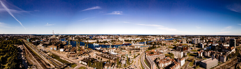 Fototapeta premium Aerial view of the shipyard in Gdansk on a sunny,summer day.