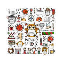 Monkeypox 2022 virus - disease transmitted by monkey. Concept art banner for your design. Vector illustration