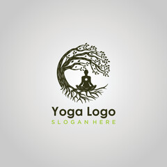 Yoga logo vector, a man meditation in Natural place.