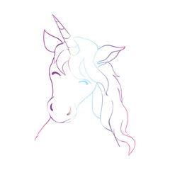 Cute Cartoon Unicorn isolated on white background.