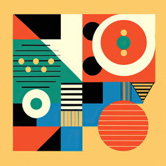 Swiss design style abstract poster layout with geometric graphics and bold elements. Modern geometry composition artwork with simple vector shapes. Useful for poster design, web presentation, etc.