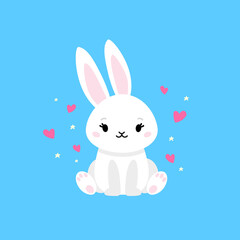 Cute rabbit with hearts. Character cartoon design