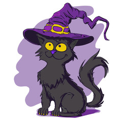 Halloween cat with hat - obrazy, fototapety, plakaty