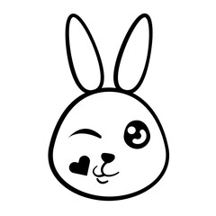 Line art bunny emoticon. PNG with transparent background.