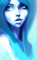 Blue-haired beautiful girl. Abstraction.