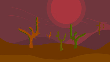 Cactus and desert colors cartoon nature scene vector nature wallpaper backgrounds