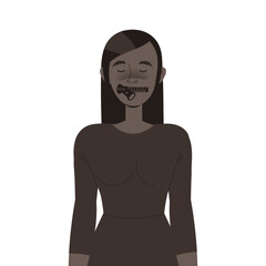 Woman Character with Zipper Mouth as Prohibition of Independent Media Vector Illustration