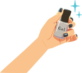 黒いジェルネイルをした手