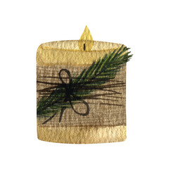 Watercolor Christmas aromatic candles with pine decorations in a scandinavian style. Isolated on a transparent background