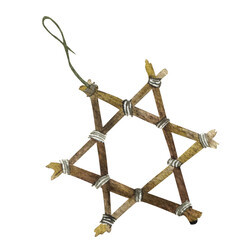 Watercolor Christmas and New year decoration in a scandinavian wooden style. Isolated on a transparent background